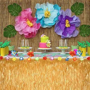 KUUQA Hawaiian Table Skirt with 48 Tropical Accessories