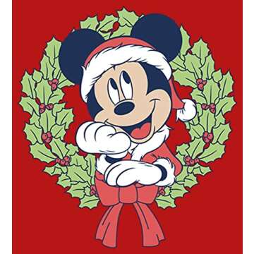 Disney Mickey in a Christmas Wreath Santa Outfit Girls T-Shirt - Red - Large