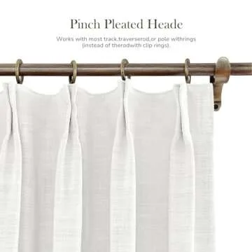 TWOPAGES 52 W x 120 L inch Pinch Pleat Darkening Drape Faux Linen Curtain with Blackout Lining Drapery Panel for Living Room Bedroom Meetingroom Club Theater Patio Door (1 Panel),Beige White