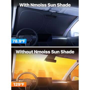 [2025 Upgraded] Nmoiss Car Windshield Sun Shade [Dot Matrix Reflective Coating] Extended Edge No Light Leakage Design Cooling Protect Car Interior from UV Damage Medium