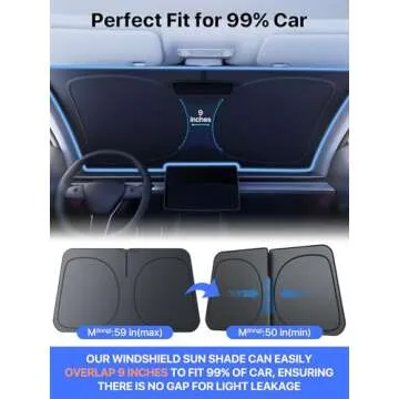 [2025 Upgraded] Nmoiss Car Windshield Sun Shade [Dot Matrix Reflective Coating] Extended Edge No Light Leakage Design Cooling Protect Car Interior from UV Damage Medium