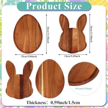 2 Pcs Easter Charcuterie Boards Beech Wooden Trays Serving Platters Bunny Egg Serving Tray Easter Cutting Board for Fruit Salad Cheese Platter Candy Bread Display Easter Party Supplies