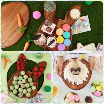Easter Bunny Egg Serving Trays Beech Wood Party Supplies