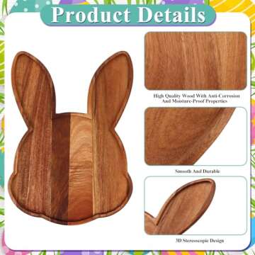2 Pcs Easter Charcuterie Boards Beech Wooden Trays Serving Platters Bunny Egg Serving Tray Easter Cutting Board for Fruit Salad Cheese Platter Candy Bread Display Easter Party Supplies