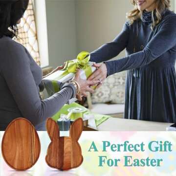 2 Pcs Easter Charcuterie Boards Beech Wooden Trays Serving Platters Bunny Egg Serving Tray Easter Cutting Board for Fruit Salad Cheese Platter Candy Bread Display Easter Party Supplies