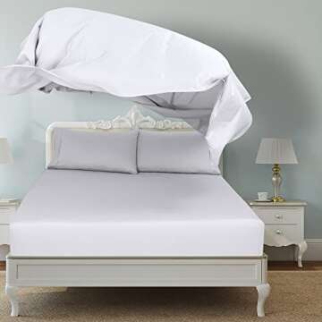 Royale Linens Queen Flat Sheet - Ultra Soft Brushed 1800 Microfiber Flat Sheets Only - Wrinkle Free & Stain Resistant - Hotel Quality Top Sheet for Bed (Queen, White)