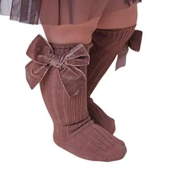 Kayotuas Baby Girls Knee High Socks with Bows Long Tube Ruffled Uniform Stockings Infant Toddler Rib...