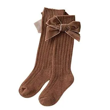 Kayotuas Baby Girls Knee High Socks with Bows Long Tube Ruffled Uniform Stockings Infant Toddler Ribbed Knit Socks (4-Pack Bow Socks,0-12 Months)