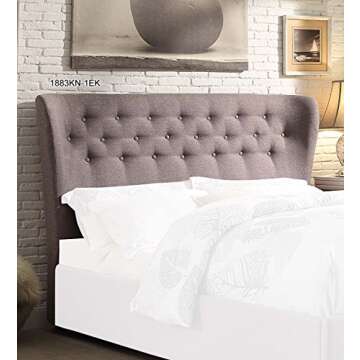 Homelegance Wade Eastern Button Tufted Upholstered Wing Headboard, Grey, King