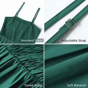 PRETTYGARDEN Women's Summer Maxi Dress 2025 Casual Boho Sleeveless Spaghetti Strap Smocked Tiered Long Beach Sun Dresses (Green,L)