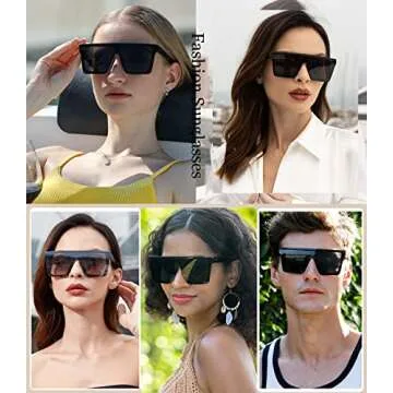 Dollger Square Oversized Sunglasses for Women Men Fashion Flat Top Big Black Frame Shades