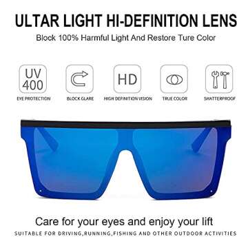 Dollger Square Oversized Sunglasses for Women Men Fashion Flat Top Big Black Frame Shades blue