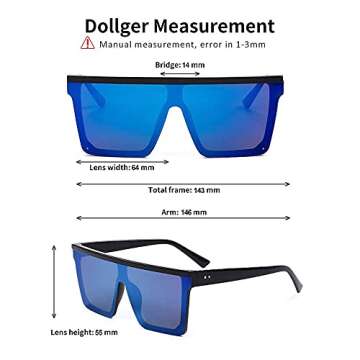 Dollger Square Oversized Sunglasses for Women Men Fashion Flat Top Big Black Frame Shades blue