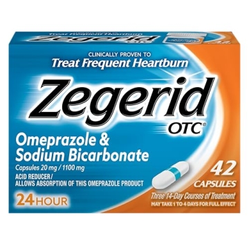 Zegerid OTC, Omeprazole 20mg and Sodium Bicarbonate, Gentle Heartburn Relief, 24hr Protection, 1 Pac...