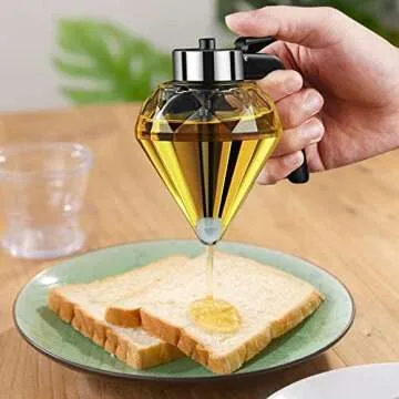 XIYUAN Glass Honey Jar, Honey Dispenser, Syrup Dispenser, Diamond Shape, Large, Classic, Elegant, Honey Jar with Stand, Home Kitchen Gadgets (Glass, 284ml)