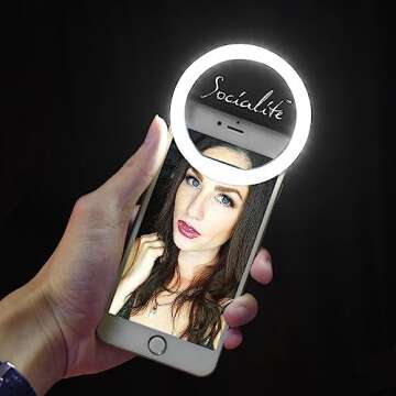Socialite Selfie Ring Light for Cell Phone - Mini LED Clip On Light for iPhone Android Google Pixel ...