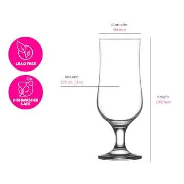 LAV Hurricane Glasses Set of 6 - Pina Colada Cocktail Glasses 13 Oz - Great Choice for Tropical Drinks & Beers and Juice - Lead-Free Clear Tulip Drinking Cups Father's Day Gift