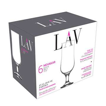 LAV Hurricane Glasses Set of 6 - Pina Colada Cocktail Glasses 13 Oz - Great Choice for Tropical Drinks & Beers and Juice - Lead-Free Clear Tulip Drinking Cups Father's Day Gift