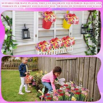 Lyrow 100 Bundles Violet Artificial Flowers, UV Resistant Faux Flowers Outdoor, Faux Silk Flowers, Fake Violet Flowers Bulk for Front Porch Hanging Garden Courtyard Farmhouse Home