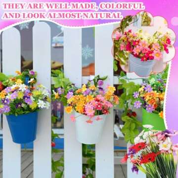 Lyrow 100 Bundles Violet Artificial Flowers, UV Resistant Faux Flowers Outdoor, Faux Silk Flowers, Fake Violet Flowers Bulk for Front Porch Hanging Garden Courtyard Farmhouse Home