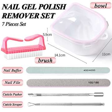 Nail Soaking Bowl, Gel Nail Polish Remover Kit, Manicure Bowl for Hand, Dip Powder Remover Tools, Nail Soak Off Bowl for Acrylic Nails, Nail Brush, Cuticle Pusher, Cuticle Peeler, 100180 Nail File,