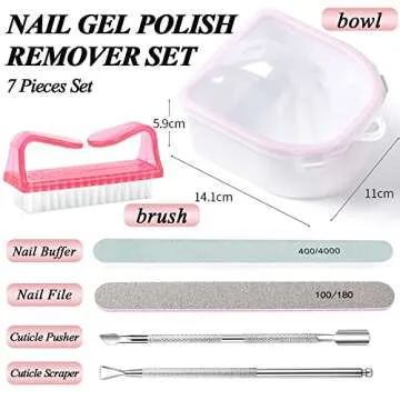 Nail Soaking Bowl, Gel Nail Polish Remover Kit, Manicure Bowl for Hand, Dip Powder Remover Tools, Nail Soak Off Bowl for Acrylic Nails, Nail Brush, Cuticle Pusher, Cuticle Peeler, 100180 Nail File,