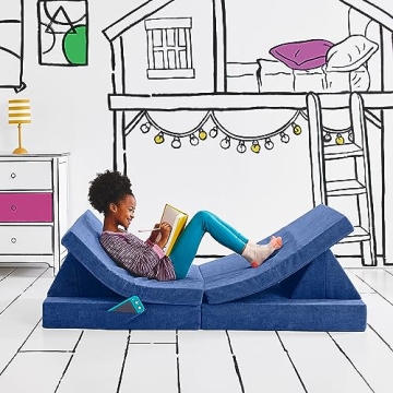 Yourigami Kids and Toddler Play Couch, Convertible Folding Sofa, Durable Foam Modular Design, Sapphi...