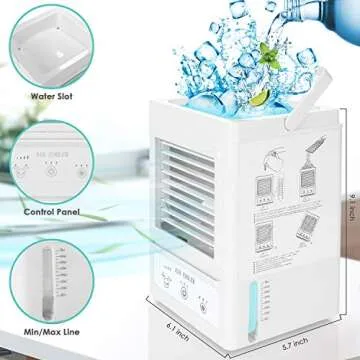 Portable Air Conditioner, 5000mAh Rechargeable Battery Operated 180°Auto Oscillation Personal Mini Air Cooler with 3 Wind Speeds, 3 Cooling Levels, Perfect for Office Desk, Dorm, Bedroom and Outdoors