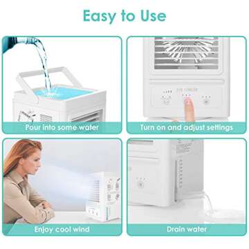 Portable Air Conditioner, 5000mAh Rechargeable Battery Operated 180°Auto Oscillation Personal Mini Air Cooler with 3 Wind Speeds, 3 Cooling Levels, Perfect for Office Desk, Dorm, Bedroom and Outdoors