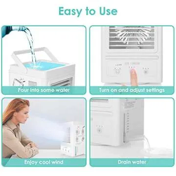 Portable Air Conditioner, 5000mAh Rechargeable Battery Operated 180°Auto Oscillation Personal Mini Air Cooler with 3 Wind Speeds, 3 Cooling Levels, Perfect for Office Desk, Dorm, Bedroom and Outdoors