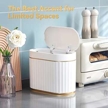 ELPHECO Mini Desktop Trash Bin Small Trash Can with Lid, 5 litres Desktop Motion Sensor Trash Can, 1.3 Gallon Waterproof Countertop Trash Can, Small Plastic Trash Can for Desk, Bedroom, Golden