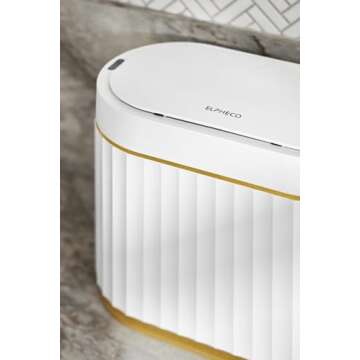 ELPHECO Mini Desktop Trash Bin Small Trash Can with Lid, 5 litres Desktop Motion Sensor Trash Can, 1.3 Gallon Waterproof Countertop Trash Can, Small Plastic Trash Can for Desk, Bedroom, Golden