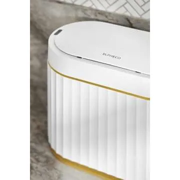ELPHECO Mini Desktop Trash Bin Small Trash Can with Lid, 5 litres Desktop Motion Sensor Trash Can, 1.3 Gallon Waterproof Countertop Trash Can, Small Plastic Trash Can for Desk, Bedroom, Golden