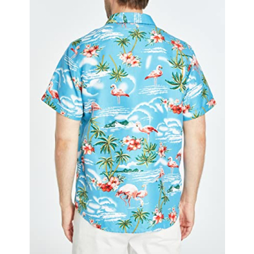 SSLR Men's Flamingo Hawaiian Shirt Blue Summer Beach Wear