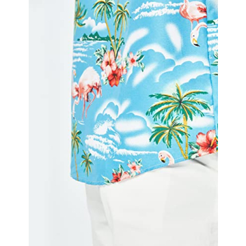 SSLR Men's Flamingo Hawaiian Shirt Blue Summer Beach Wear
