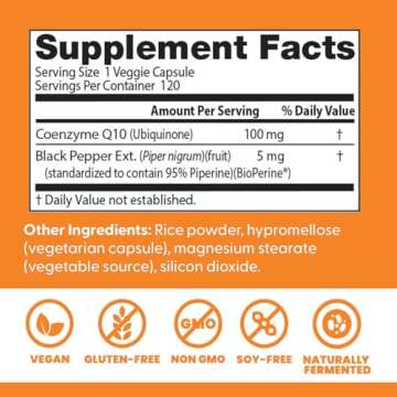 Doctor's Best High Absorption CoQ10 with Bioperine, Heart Health & Energy Production, Non-GMO, Gluten & Soy Free, Vegan, 100 Mg, 120 count