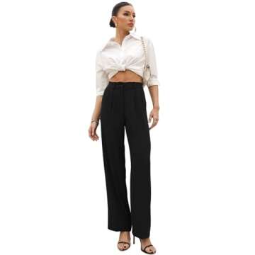 SASSY ZOEY Wide Leg Pants | High Waisted Trousers with Pockets | Comfortable Work Pants | Business C...