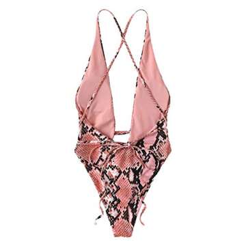 SOLY HUX Women's Deep V Plunge Monokini One Piece Swimsuits Sexy Bathing Suits Pink L