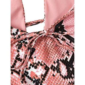 SOLY HUX Women's Deep V Plunge Monokini One Piece Swimsuits Sexy Bathing Suits Pink L