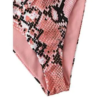 SOLY HUX Women's Deep V Plunge Monokini One Piece Swimsuits Sexy Bathing Suits Pink L