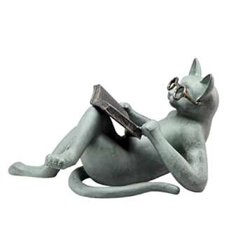 Faruxue Cat Statues Garden Decor - Literary Cat Ornaments Sculpture Reading Cat