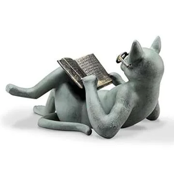 Faruxue Cat Reading Statue for Home Office Decor