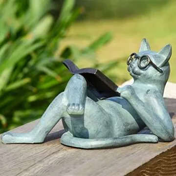 Faruxue Cat Reading Statue for Home Office Decor