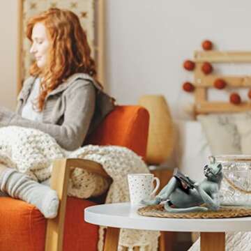 Faruxue Cat Reading Statue for Home Office Decor