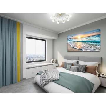 Baisuart S02250 Canvas Prints Wall Art Beach Sunset Ocean Waves Nature Pictures Stretched Canvas Woo...