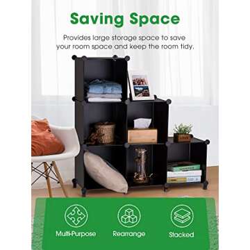 Puroma Closet Organizer 6 Cube Storage Organizer, Bookcase Bookshelf with Mallet DIY Closet Organizers and Storage, Portable Closet Storage Shelves Cabinet for Kids, Home, Office, and Bedroom