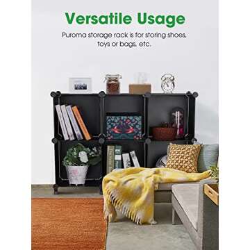 Puroma Closet Organizer 6 Cube Storage Organizer, Bookcase Bookshelf with Mallet DIY Closet Organizers and Storage, Portable Closet Storage Shelves Cabinet for Kids, Home, Office, and Bedroom