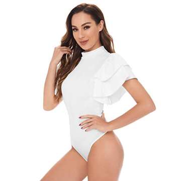 SOLY HUX Women's Mock Neck Ruffle Bodysuit for Elegant Style
