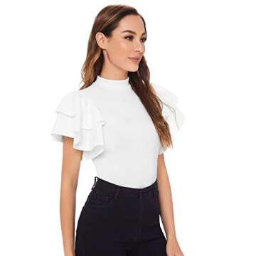 SOLY HUX Women's Mock Neck Ruffle Bodysuit for Elegant Style