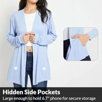 BALEAF Women's Lightweight Cardigan with Pockets Long Sleeve Shirts Open Front Sweaters Casual Loose Long Jackets Soft Drape Blue M